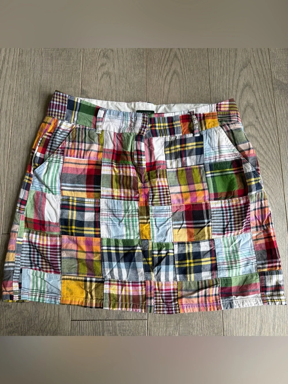 J crew Patchwork Madras Cotton Flat-Front Skirt in Multicolor